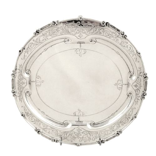 Antique Victorian Sterling Silver 10" Tray / Salver - 1845 Joseph Angell L and Joseph Angell Ll