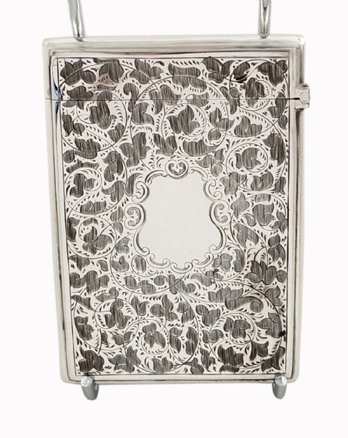 fig 1. Antique Victorian Sterling Silver Card Case in Presentation Case 1878