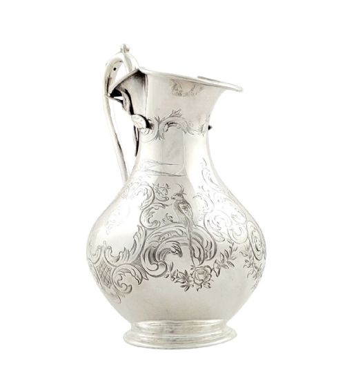 fig 1. Antique Early Victorian Sterling Silver Jug 1852 - Birds & Leaves
