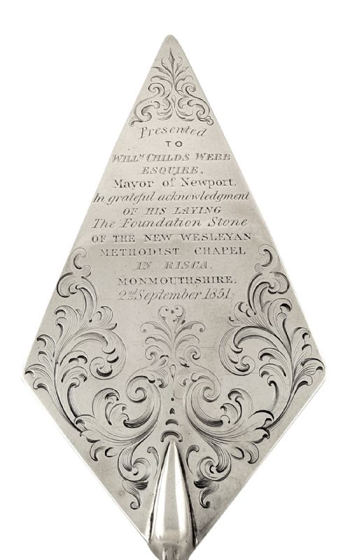 fig 1. Antique Victorian Sterling Silver Presentation Trowel - 1851 - Risca, Monmouthshire