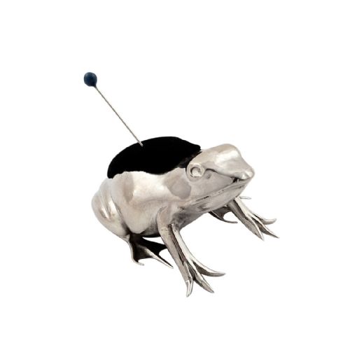 Antique Edwardian Sterling Silver Frog Pin Cushion 1909
