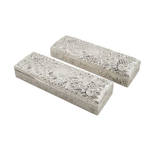 Pair of Antique Victorian Sterling Silver Trinket Boxes - 1895