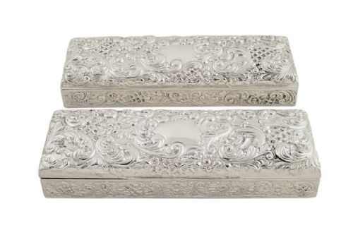 fig 1. Pair of Antique Victorian Sterling Silver Trinket Boxes - 1895