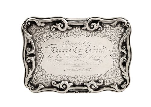 fig 1. Heavy Antique Victorian Sterling Silver Snuff Box 1856
