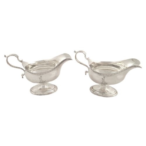 Pair of Antique Georgian Sterling Silver Gravy Boats / Jugs - 1780