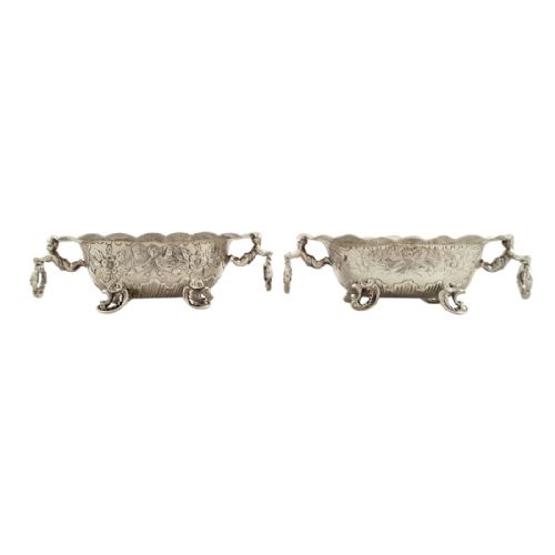 Pair of Antique Victorian Sterling Silver Salts 1890 - Cherub Handles