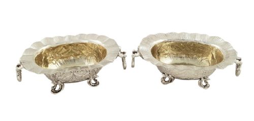 fig 1. Pair of Antique Victorian Sterling Silver Salts 1890 - Cherub Handles
