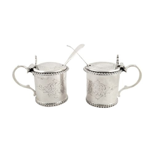 Pair of Antique Victorian Sterling Silver Mustard Pots 1865 - F