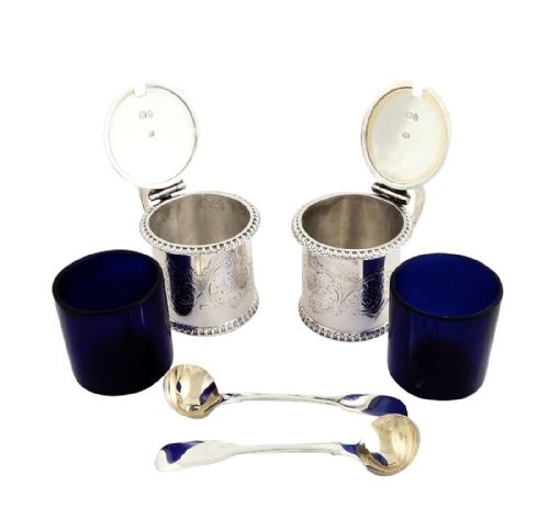 fig 1. Pair of Antique Victorian Sterling Silver Mustard Pots 1865 - F