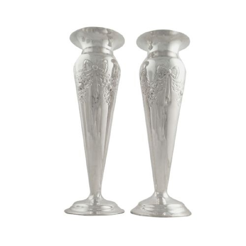 Pair of Antique Sterling Silver Mappin & Webb Vases 1901