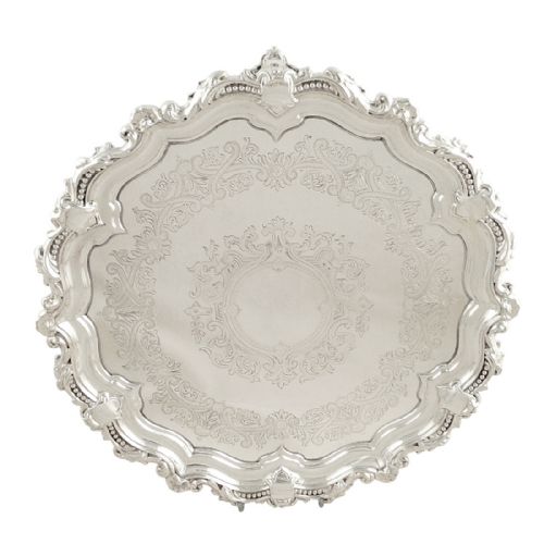 Antique Edwardian Sterling Silver 11" Tray / Salver 1902