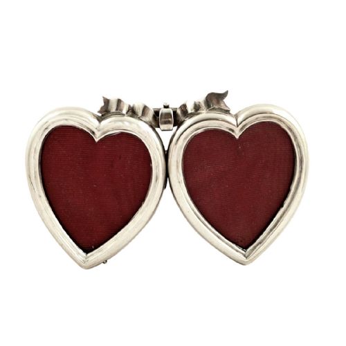 Antique Victorian Sterling Silver Double Heart Photo Frame 1896