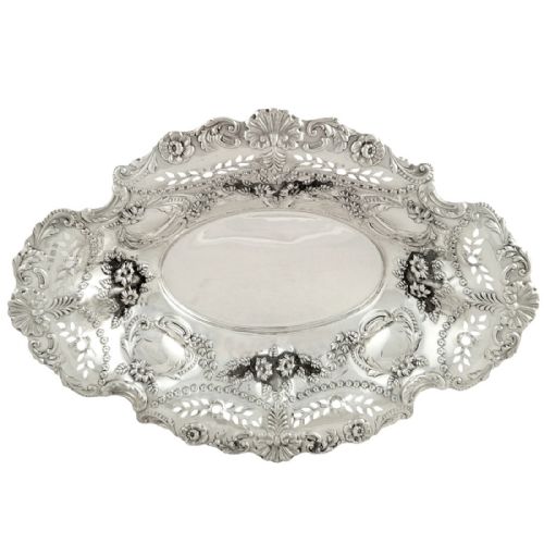 Antique Sterling Silver 12" X 7" Pierced Dish 1901