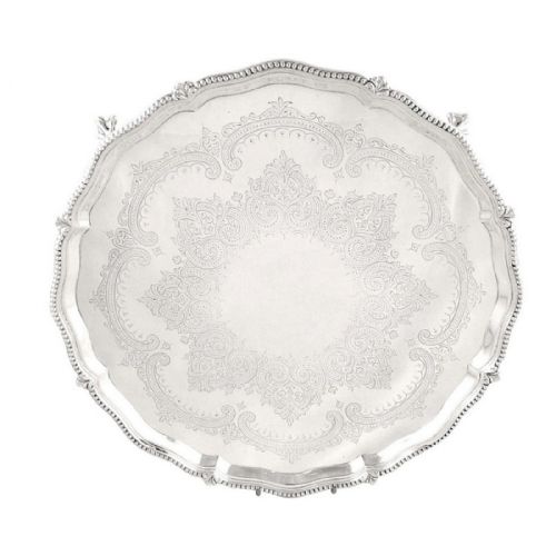 Antique Victorian Sterling Silver 12" Tray / Salver 1875