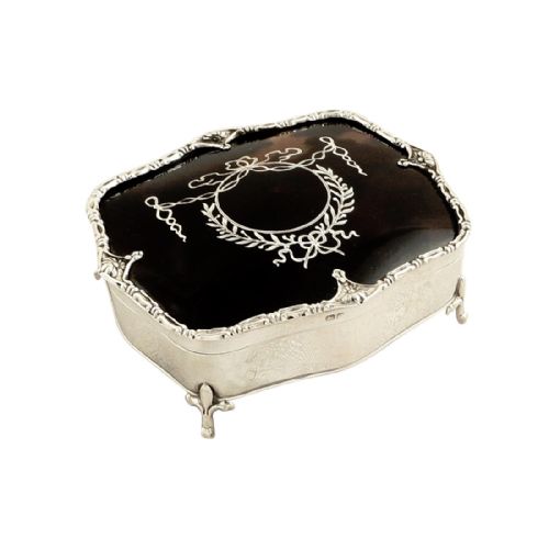 Antique Sterling Silver & Tortoiseshell Trinket Box - Mappin & Webb 1910