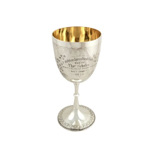 Antique Victorian Sterling Silver Trophy / Goblet 1875 - Oldham Best Stallion