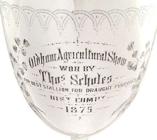 fig 1. Antique Victorian Sterling Silver Trophy / Goblet 1875 - Oldham Best Stallion