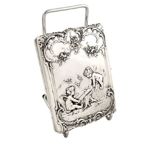Antique Victorian Silver Aide Memoire/card Case 1898 - Cherub Scene