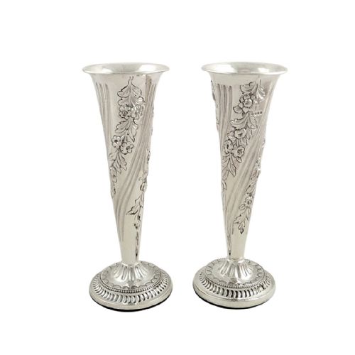 Pair of Antique Victorian Sterling Silver Vases 1884