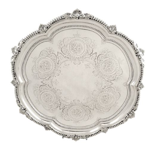 Antique Victorian Sterling Silver 11" Tray / Salver 1900