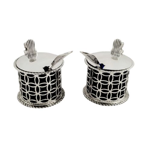 Pr Antique Victorian Sterling Silver Mustard Pots 1897