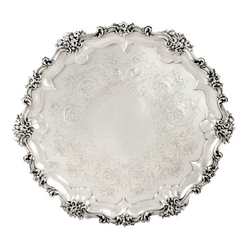 Huge Antique Victorian Sterling Silver 17 1/2" Tray / Salver 1877 - 1954g