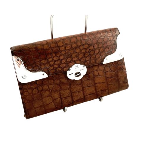 Antique Victorian Crocodile Leather & Silver Purse / Wallet 1899