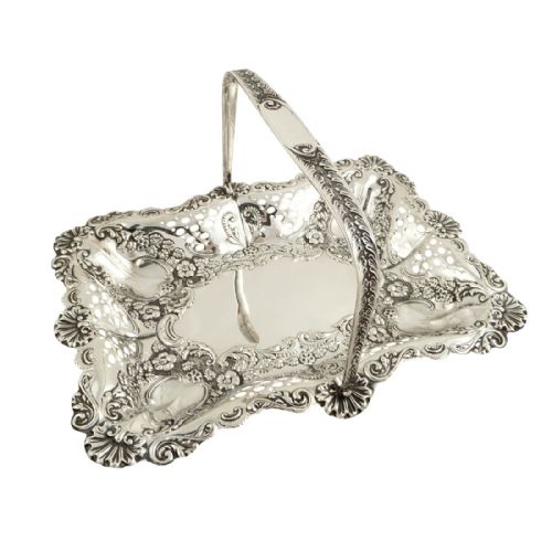 Antique Victorian Sterling Silver 11" X 9" Basket / Dish 1898