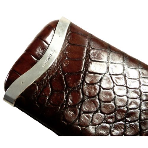Antique Victorian Crocodile Leather & Silver Mounted Cigar Case 1896