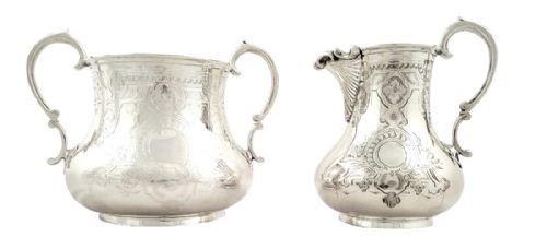 fig 1. Antique Victorian Sterling Silver Jug & Bowl in Presentation Case 1853
