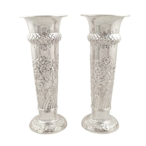Pair of Antique Victorian Sterling Silver Vases 1895