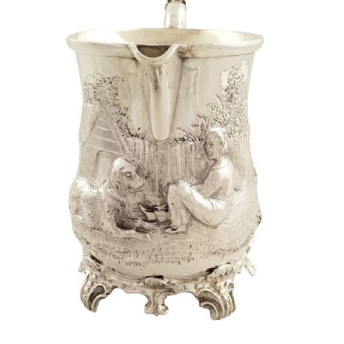 Antique Victorian Sterling Silver Jug 1857 - Dog & Boy
