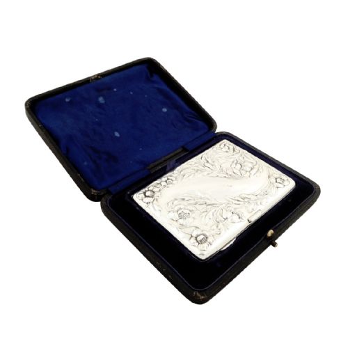 Antique Edwardian Sterling Silver Card Case/aide Memoire in Case 1902