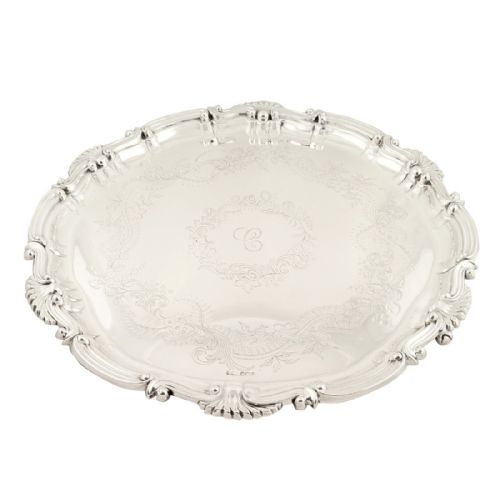 Heavy Antique Victorian Sterling Silver 16" Tray / Salver - 1900