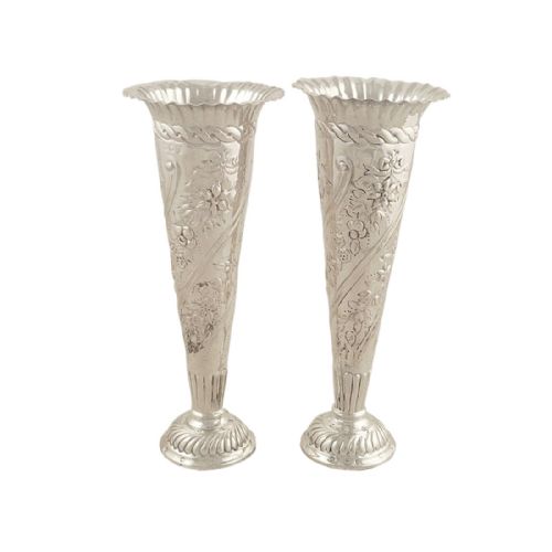 Pr Antique Victorian Sterling Silver Vases 1894 - Goldsmiths & Silversmiths Co.