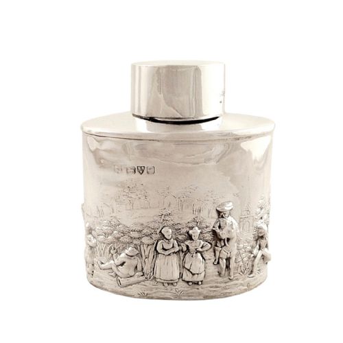 Antique Sterling Silver Caddy - 1911 - Village Scenes