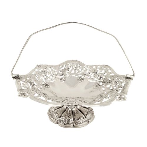 Antique Edwardian Sterling Silver 11" Basket / Dish 1905