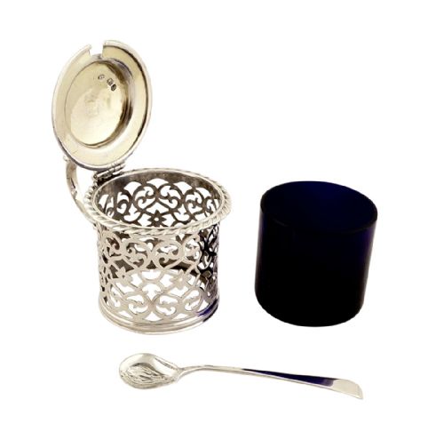 fig 1. Antique Victorian Sterling Silver Mustard & Spoon 1856