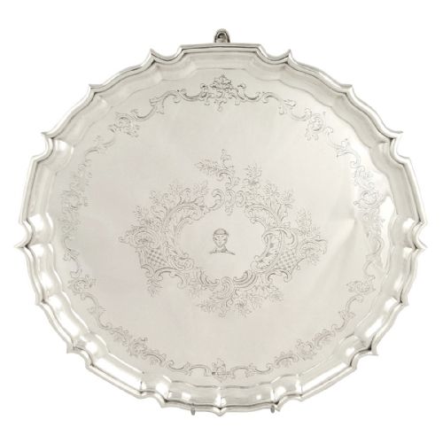 Heavy Antique Edwardian Sterling Silver 14" Tray / Salver 1910