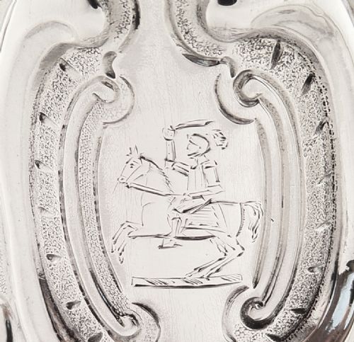 fig 1. Antique Early Victorian Sterling Silver Jug 1847 - Knight on Horse Crest