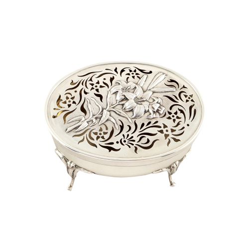 Antique Edwardian Sterling Silver Pierced Lid Trinket Box 1904