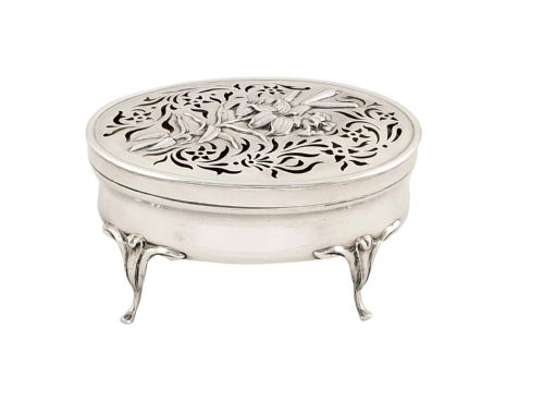 fig 1. Antique Edwardian Sterling Silver Pierced Lid Trinket Box 1904