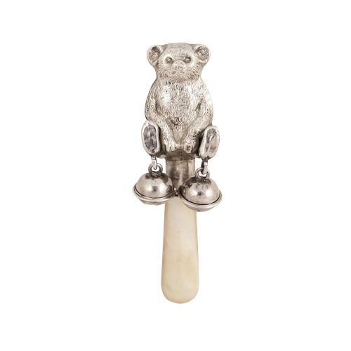 Antique Sterling Silver 'Teddy Bear' Baby Rattle 1921