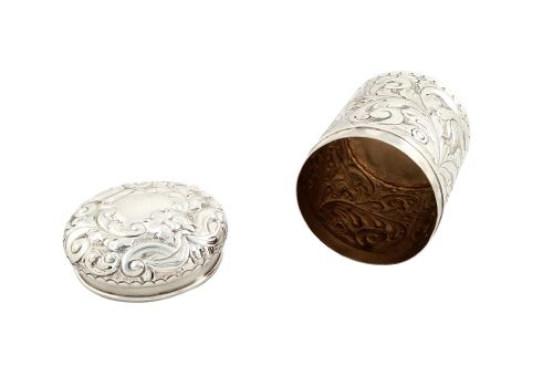 fig 1. Antique Victorian Sterling Silver 'Birds' Vanity Pot - 1897