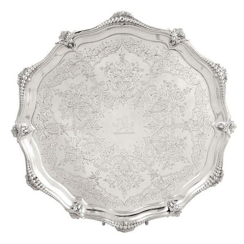 Antique Victorian Sterling Silver 10 1/2" Tray / Salver 1888