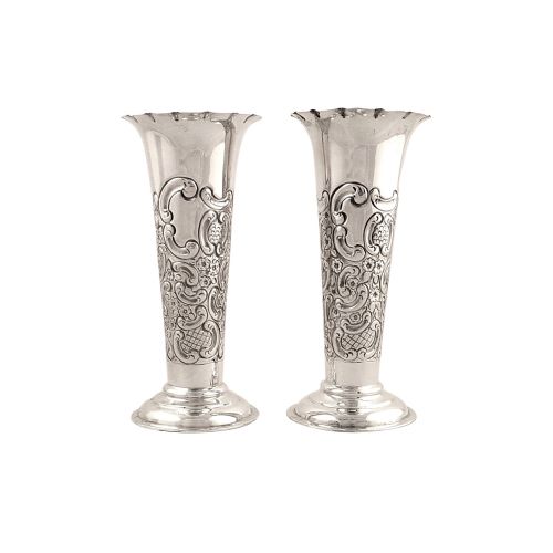 Pair of Antique Sterling Silver Vases 1901