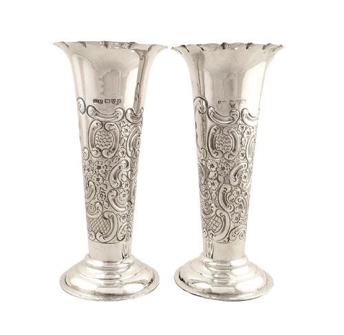 fig 1. Pair of Antique Sterling Silver Vases 1901