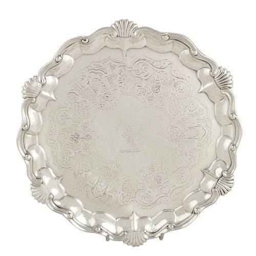 Antique Early Victorian Silver Tray - 1849 - With the Help of God