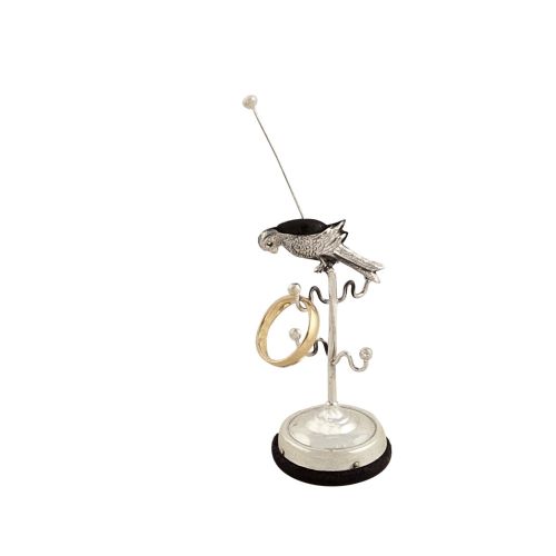 Antique Edwardian Sterling Silver Parrot Ring Tree / Pin Cushion 1909
