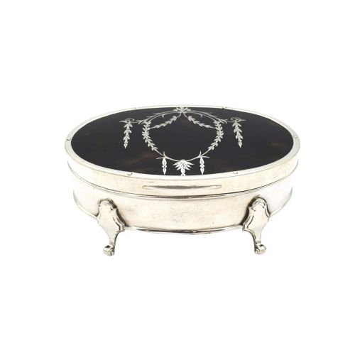 Antique Sterling Silver & Tortoiseshell Trinket Box 1923